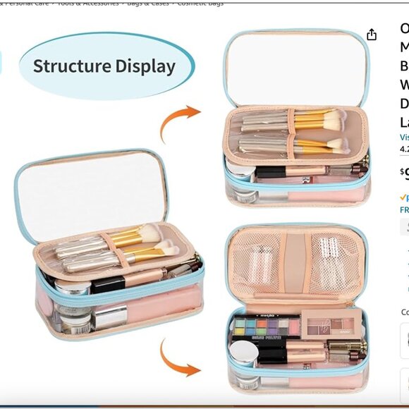 Clear Makeup Bag, Portable Makeup Storage Organizer Cosmetic Bag, Travel - Picture 4 of 9